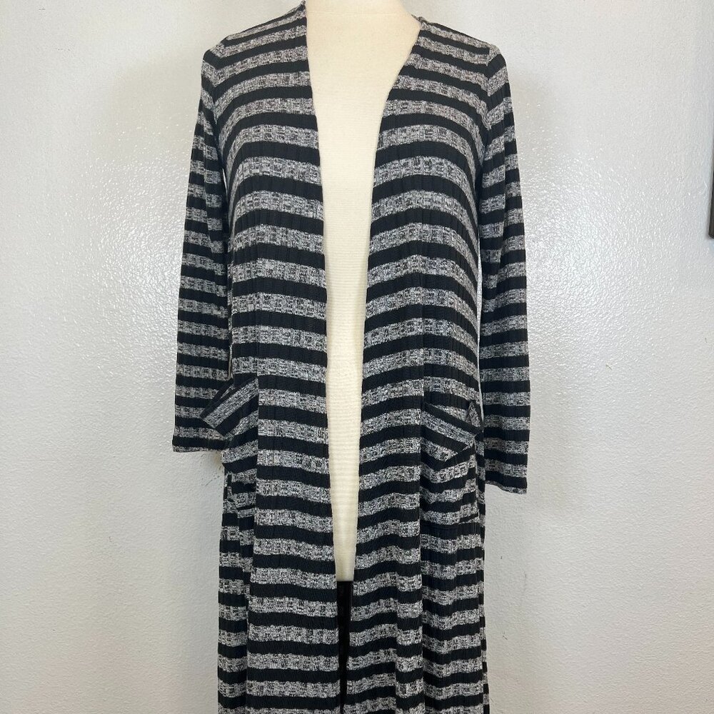 Lularoe Sarah Heathered Black Gray Striped Cardigan Duster Size S